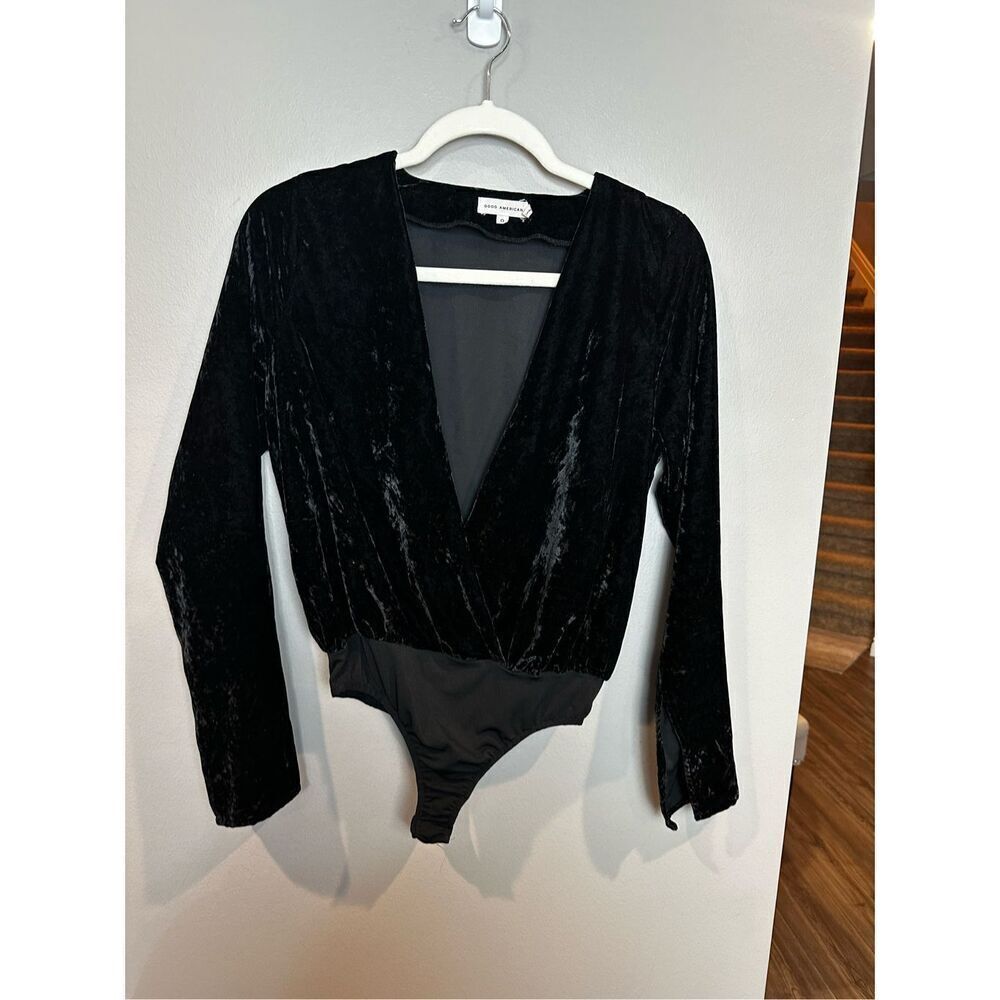 Good American Crushed Velvet Black Bodysuit  XS/0